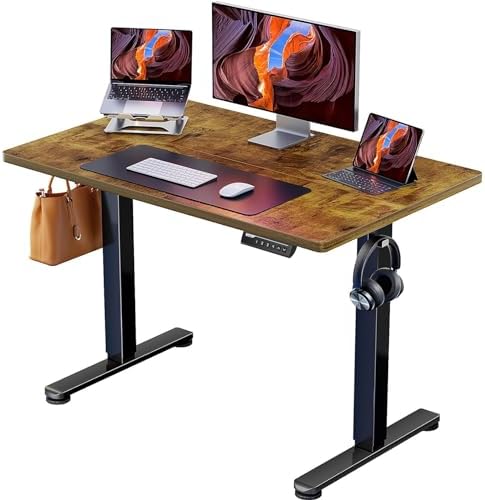 ErGear Height Adjustable Electric Standing Desk  47 2 x 23 6 Inches Sit Stand up Desk  Memory Computer Home Office Desk with Two Piece Desktop  Black