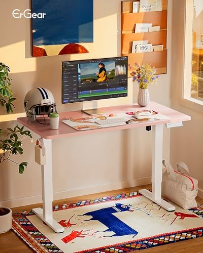 ErGear Height Adjustable Electric Standing Desk  47 2 x 23 6 Inches Sit Stand up Desk  Memory Computer Home Office Desk with Two Piece Desktop  Black