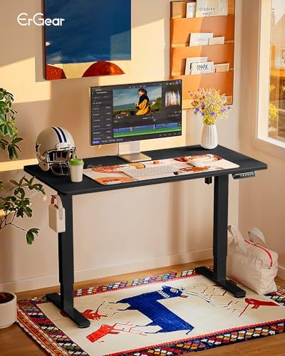 ErGear Height Adjustable Electric Standing Desk  47 2 x 23 6 Inches Sit Stand up Desk  Memory Computer Home Office Desk with Two Piece Desktop  Black