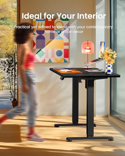 ErGear Height Adjustable Electric Standing Desk  47 2 x 23 6 Inches Sit Stand up Desk  Memory Computer Home Office Desk with Two Piece Desktop  Black