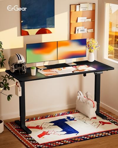 ErGear Height Adjustable Electric Standing Desk  47 2 x 23 6 Inches Sit Stand up Desk  Memory Computer Home Office Desk with Two Piece Desktop  Black