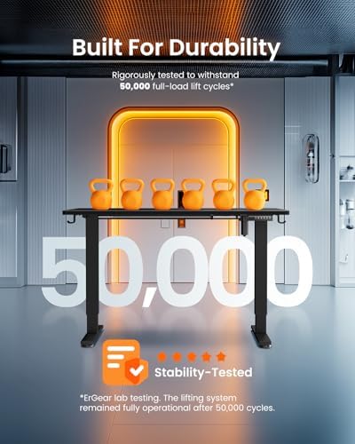 ErGear Height Adjustable Electric Standing Desk  47 2 x 23 6 Inches Sit Stand up Desk  Memory Computer Home Office Desk with Two Piece Desktop  Carbon Fiber Black