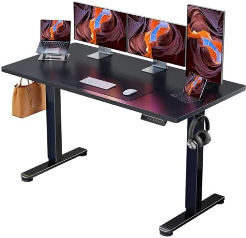 ErGear Height Adjustable Electric Standing Desk  47 2 x 23 6 Inches Sit Stand up Desk  Memory Computer Home Office Desk with Two Piece Desktop  Carbon Fiber Black