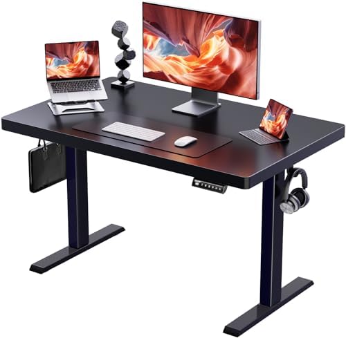 ErGear Height Adjustable Electric Standing Desk  47 2 x 23 6 Inches Sit Stand up Desk  Memory Computer Home Office Desk with Two Piece Desktop  Carbon Fiber Black