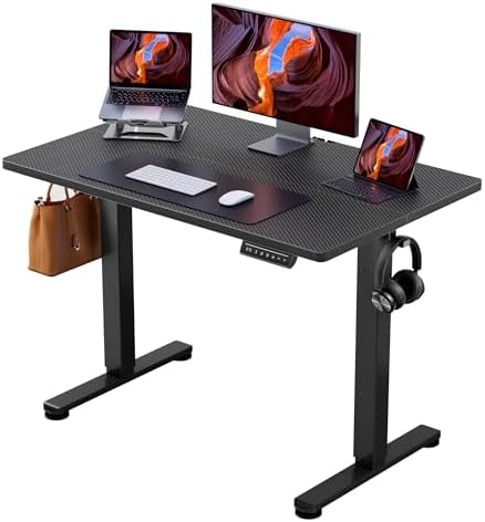 ErGear Height Adjustable Electric Standing Desk  47 2 x 23 6 Inches Sit Stand up Desk  Memory Computer Home Office Desk with Two Piece Desktop  Carbon Fiber Black