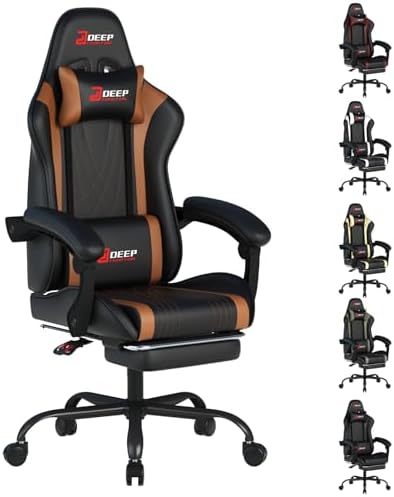 Ergonomic Gaming Chair with Footrest and Lumbar Massage  Racing Office Chair  High Back Computer Desk Chair with Headrest Pillow for Adults  Video Game Chair for PC Gamer  1001 White 