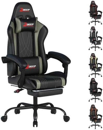 Ergonomic Gaming Chair with Footrest and Lumbar Massage  Racing Office Chair  High Back Computer Desk Chair with Headrest Pillow for Adults  Video Game Chair for PC Gamer  1001 White 