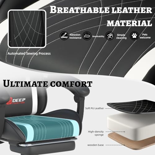 Ergonomic Gaming Chair with Footrest and Lumbar Massage  Racing Office Chair  High Back Computer Desk Chair with Headrest Pillow for Adults  Video Game Chair for PC Gamer  1001 White 