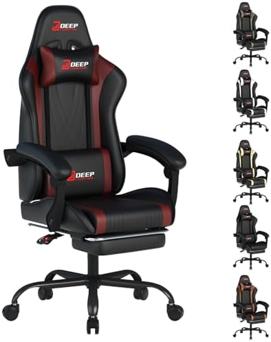 Ergonomic Gaming Chair with Footrest and Lumbar Massage  Racing Office Chair  High Back Computer Desk Chair with Headrest Pillow for Adults  Video Game Chair for PC Gamer  1001 White 