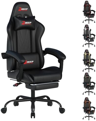 Ergonomic Gaming Chair with Footrest and Lumbar Massage  Racing Office Chair  High Back Computer Desk Chair with Headrest Pillow for Adults  Video Game Chair for PC Gamer  1001 White 