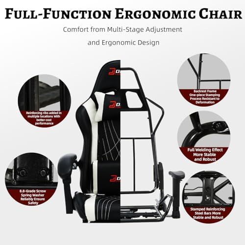 Ergonomic Gaming Chair with Footrest and Lumbar Massage  Racing Office Chair  High Back Computer Desk Chair with Headrest Pillow for Adults  Video Game Chair for PC Gamer  1001 White 