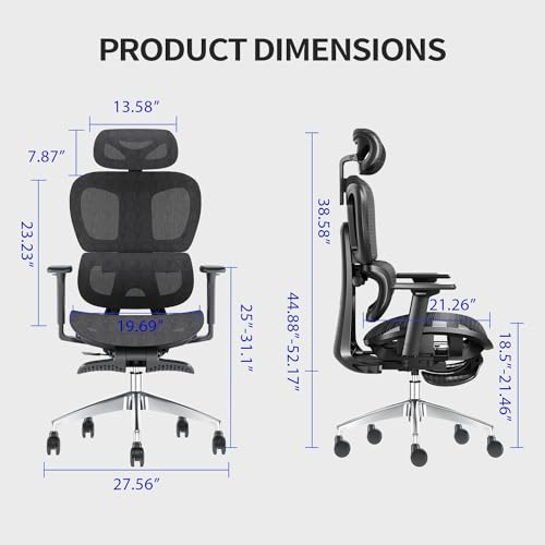 Ergonomic Mesh Office Chair with 3D Adjustable Armrest Plastic Frame High Back Desk Computer Chair Ergo3d Ergonomic Office Chair with Wheels for Home & Office Black