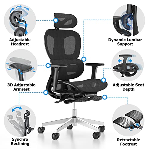 Ergonomic Mesh Office Chair with 3D Adjustable Armrest Plastic Frame High Back Desk Computer Chair Ergo3d Ergonomic Office Chair with Wheels for Home & Office Black