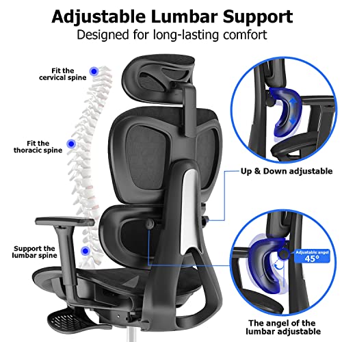 Ergonomic Mesh Office Chair with 3D Adjustable Armrest Plastic Frame High Back Desk Computer Chair Ergo3d Ergonomic Office Chair with Wheels for Home & Office Black
