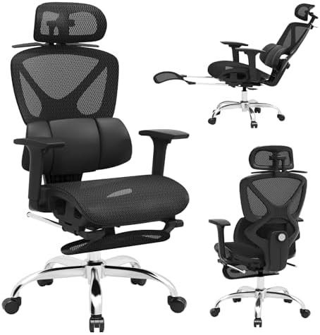Ergonomic Mesh Office Chair  Home Desk Chair Comfy with Adjustable Lumbar Support 3D Headrest and Armrests  Reclining Big and Tall High Back Computer Gaming Chairs for Man Women  350lbs Black