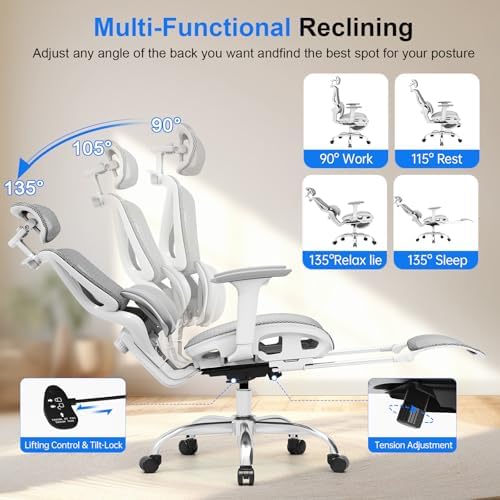 Ergonomic Mesh Office Chair  Home Desk Chair Comfy with Adjustable Lumbar Support 3D Headrest and Armrests  Reclining Big and Tall High Back Computer Gaming Chairs for Man Women  350lbs Black