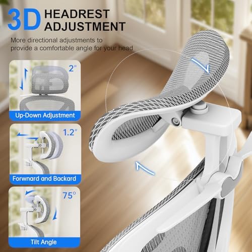 Ergonomic Mesh Office Chair  Home Desk Chair Comfy with Adjustable Lumbar Support 3D Headrest and Armrests  Reclining Big and Tall High Back Computer Gaming Chairs for Man Women  350lbs Black