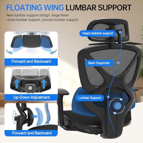 Ergonomic Mesh Office Chair  Home Desk Chair Comfy with Adjustable Lumbar Support 3D Headrest and Armrests  Reclining Big and Tall High Back Computer Gaming Chairs for Man Women  350lbs Black