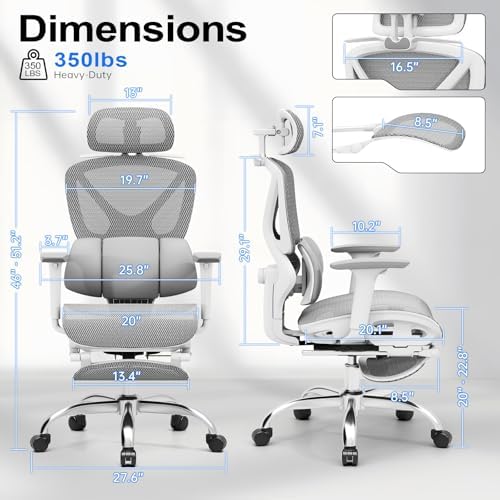 Ergonomic Mesh Office Chair  Home Desk Chair Comfy with Adjustable Lumbar Support 3D Headrest and Armrests  Reclining Big and Tall High Back Computer Gaming Chairs for Man Women  350lbs Black