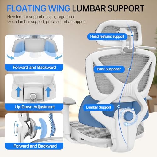 Ergonomic Mesh Office Chair  Home Desk Chair Comfy with Adjustable Lumbar Support 3D Headrest and Armrests  Reclining Big and Tall High Back Computer Gaming Chairs for Man Women  350lbs Black