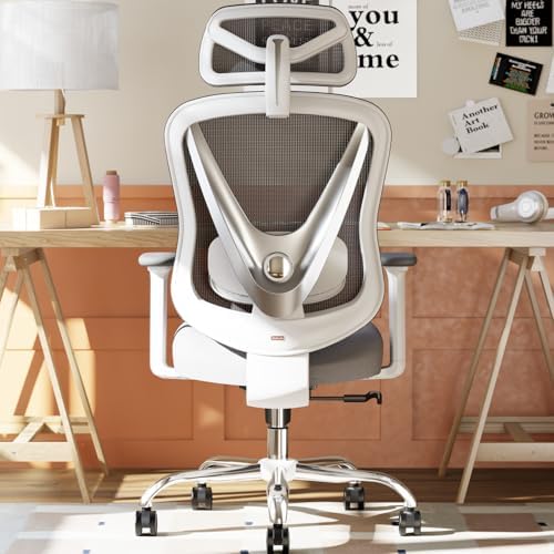 Ergonomic Mesh Office Chair   3D Adjustable Lumbar Support & 3D Armrests  V Shaped Back  Adjustable Desk Chair for Office & Home  White