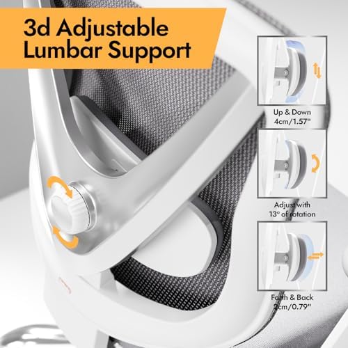 Ergonomic Mesh Office Chair   3D Adjustable Lumbar Support & 3D Armrests  V Shaped Back  Adjustable Desk Chair for Office & Home  White