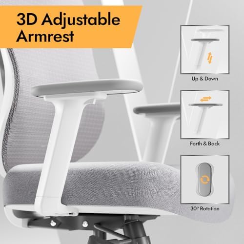 Ergonomic Mesh Office Chair   3D Adjustable Lumbar Support & 3D Armrests  V Shaped Back  Adjustable Desk Chair for Office & Home  White