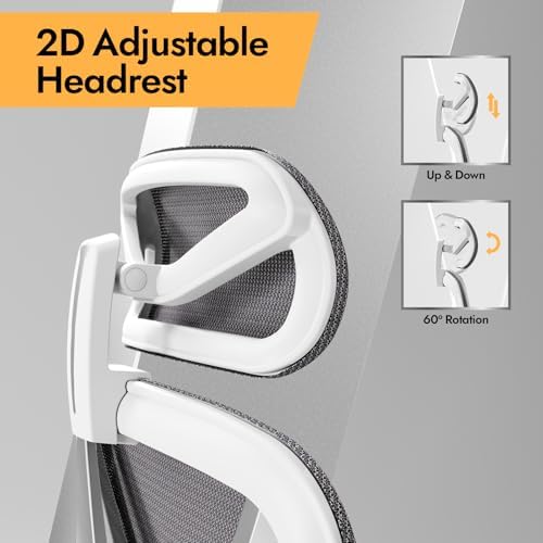 Ergonomic Mesh Office Chair   3D Adjustable Lumbar Support & 3D Armrests  V Shaped Back  Adjustable Desk Chair for Office & Home  White