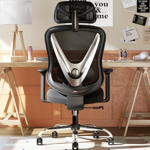 Ergonomic Mesh Office Chair   3D Adjustable Lumbar Support & 3D Armrests  V Shaped Back  Adjustable Desk Chair for Office & Home  White
