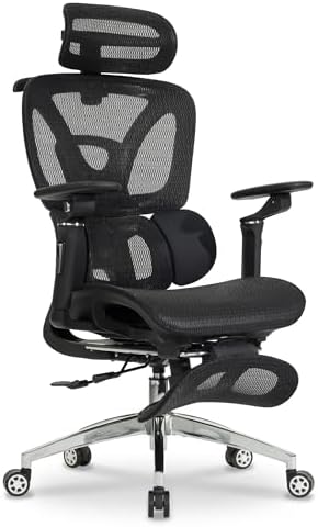 Ergonomic Mesh Office & Gaming Chair with Footrest  High Back Home Office Desk Chair  Comfortable 3D Lumbar Support  130  Tilt  Adjustable Seat Depth  Adjustable 6D Armrest & 3D Headrest Black Pro 