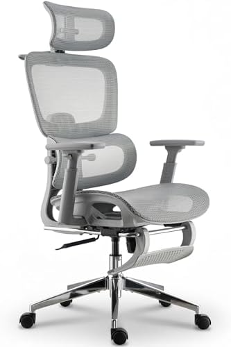 Ergonomic Mesh Office & Gaming Chair with Footrest  High Back Home Office Desk Chair  Comfortable 3D Lumbar Support  130  Tilt  Adjustable Seat Depth  Adjustable 6D Armrest & 3D Headrest Black Pro 