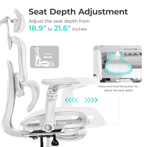 Ergonomic Office Chair with 9D Arms Adjustable Seat Depth 3D Lumbar Support 135  Recline 3D Headrest & Footrest Mesh Computer Desk Chair   Ultimate Comfort for Home & Executive Office White