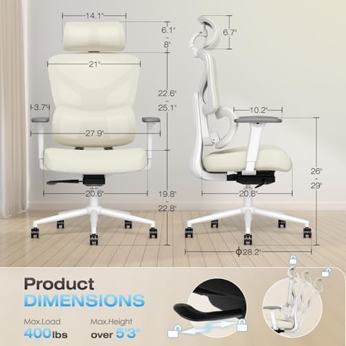 Ergonomic Office Chair  High Back Mesh Desk Chair with 4 Position Height Adjustable Back  3D Armrests  Adaptive Lumbar Support  3 Level Tilt Function  3D Headrest  Comfy Computer Gaming Chairs