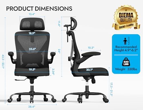 Ergonomic Office Chair   X Shaped Computer Desk Chair Comfy  Gaming Chair  Office Chair with Lumbar Support  Mesh Office Chairs with Headrests  Desk Chair for Long Hours  Black Silver 