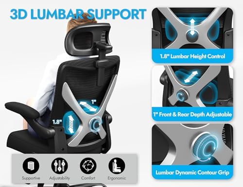 Ergonomic Office Chair   X Shaped Computer Desk Chair Comfy  Gaming Chair  Office Chair with Lumbar Support  Mesh Office Chairs with Headrests  Desk Chair for Long Hours  Black Silver 