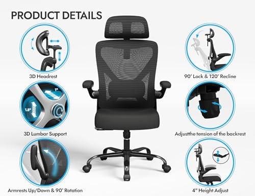 Ergonomic Office Chair   X Shaped Computer Desk Chair Comfy  Gaming Chair  Office Chair with Lumbar Support  Mesh Office Chairs with Headrests  Desk Chair for Long Hours  Black Silver 