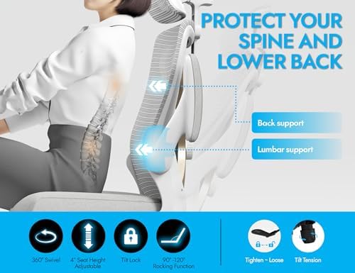 Ergonomic Office Chair   X Shaped Computer Desk Chair Comfy  Gaming Chair  Office Chair with Lumbar Support  Mesh Office Chairs with Headrests  Desk Chair for Long Hours  Black Silver 