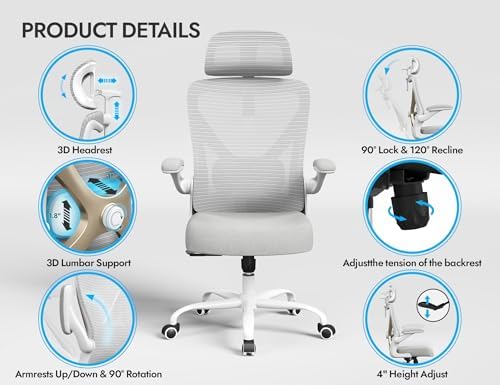 Ergonomic Office Chair   X Shaped Computer Desk Chair Comfy  Gaming Chair  Office Chair with Lumbar Support  Mesh Office Chairs with Headrests  Desk Chair for Long Hours  Black Silver 