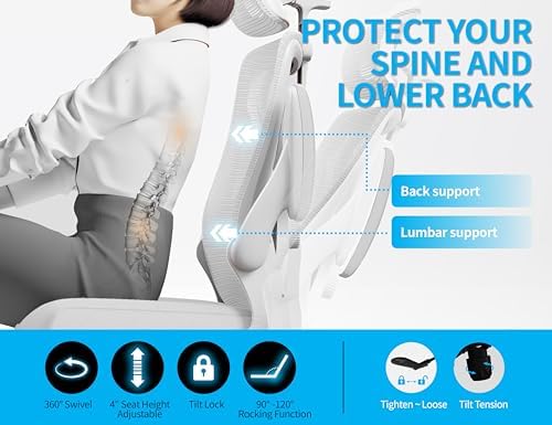 Ergonomic Office Chair   X Shaped Computer Desk Chair Comfy  Gaming Chair  Office Chair with Lumbar Support  Mesh Office Chairs with Headrests  Desk Chair for Long Hours  Black Silver 