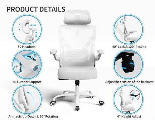 Ergonomic Office Chair   X Shaped Computer Desk Chair Comfy  Gaming Chair  Office Chair with Lumbar Support  Mesh Office Chairs with Headrests  Desk Chair for Long Hours  Black Silver 