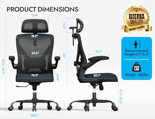 Ergonomic Office Chair   X Shaped Computer Desk Chair Comfy  Gaming Chair  Office Chair with Lumbar Support  Mesh Office Chairs with Headrests  Desk Chair for Long Hours  Black Silver 