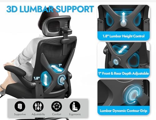 Ergonomic Office Chair   X Shaped Computer Desk Chair Comfy  Gaming Chair  Office Chair with Lumbar Support  Mesh Office Chairs with Headrests  Desk Chair for Long Hours  Black Silver 