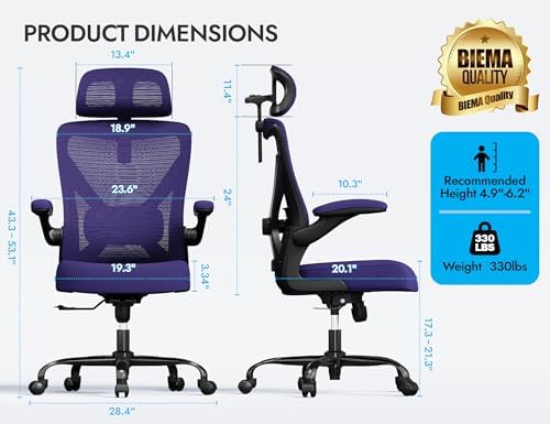 Ergonomic Office Chair   X Shaped Computer Desk Chair Comfy  Gaming Chair  Office Chair with Lumbar Support  Mesh Office Chairs with Headrests  Desk Chair for Long Hours  Black Silver 