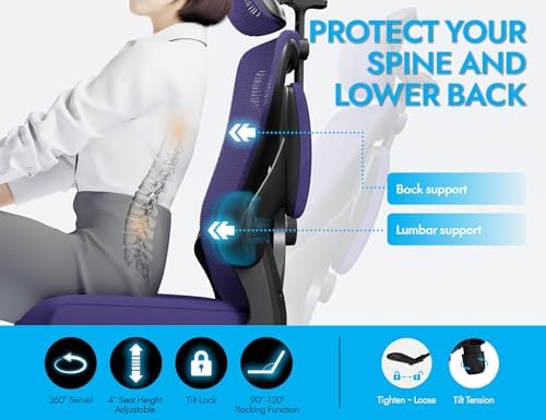 Ergonomic Office Chair   X Shaped Computer Desk Chair Comfy  Gaming Chair  Office Chair with Lumbar Support  Mesh Office Chairs with Headrests  Desk Chair for Long Hours  Black Silver 