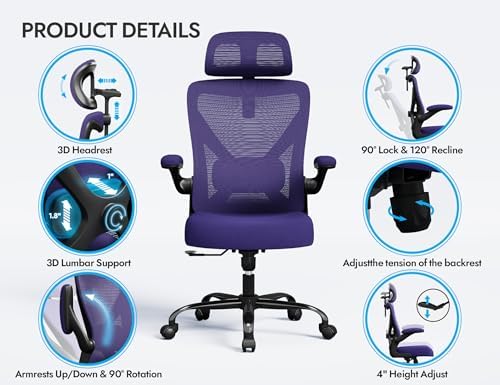 Ergonomic Office Chair   X Shaped Computer Desk Chair Comfy  Gaming Chair  Office Chair with Lumbar Support  Mesh Office Chairs with Headrests  Desk Chair for Long Hours  Black Silver 