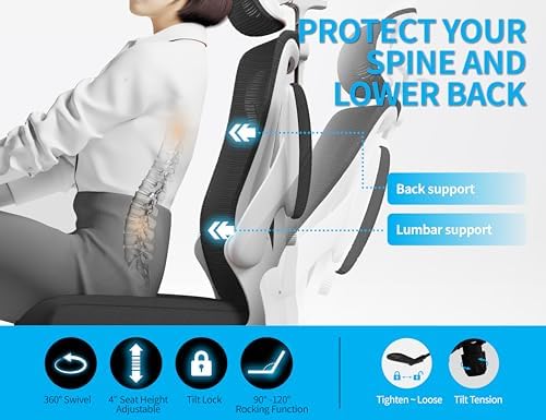 Ergonomic Office Chair   X Shaped Computer Desk Chair Comfy  Gaming Chair  Office Chair with Lumbar Support  Mesh Office Chairs with Headrests  Desk Chair for Long Hours  Black Silver 