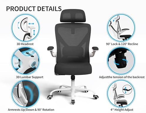 Ergonomic Office Chair   X Shaped Computer Desk Chair Comfy  Gaming Chair  Office Chair with Lumbar Support  Mesh Office Chairs with Headrests  Desk Chair for Long Hours  Black Silver 