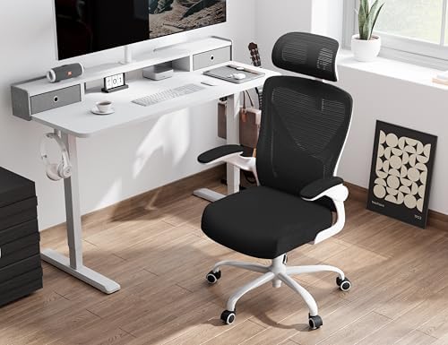 Ergonomic Office Chair   X Shaped Computer Desk Chair Comfy  Gaming Chair  Office Chair with Lumbar Support  Mesh Office Chairs with Headrests  Desk Chair for Long Hours  Black Silver 
