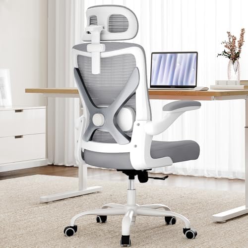 Ergonomic Office Chair   X Shaped Computer Desk Chair Comfy  Gaming Chair  Office Chair with Lumbar Support  Mesh Office Chairs with Headrests  Desk Chair for Long Hours  Black Silver 