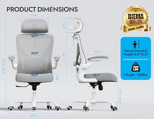 Ergonomic Office Chair   X Shaped Computer Desk Chair Comfy  Gaming Chair  Office Chair with Lumbar Support  Mesh Office Chairs with Headrests  Desk Chair for Long Hours  Black Silver 